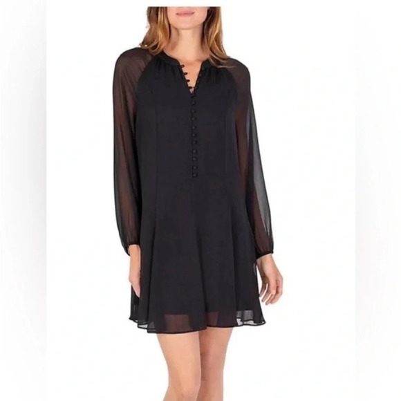 Joie Balloon Illusion Sleeve Whimsigoth Chiffon Witchy Little Black Dress - Picture 1 of 10